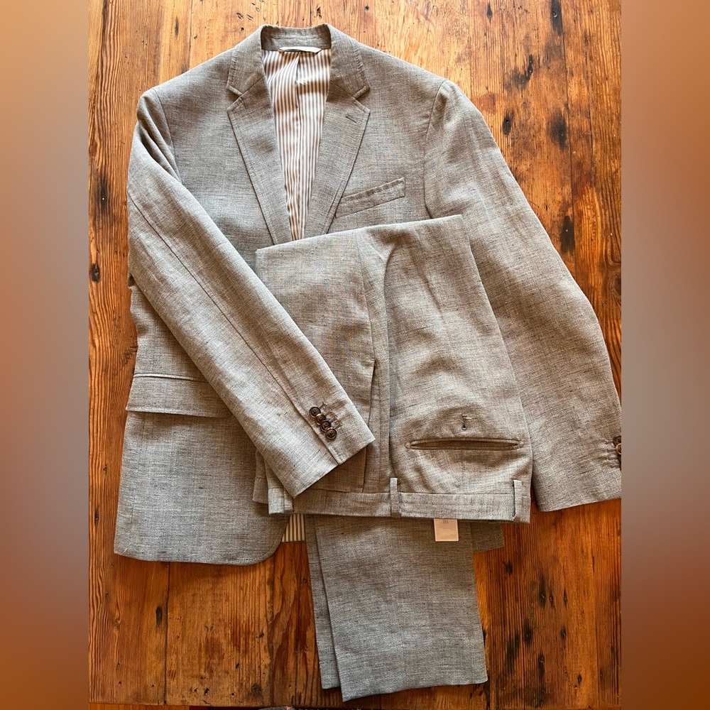 Gray Banana Republic Suit Wool Linen Blend